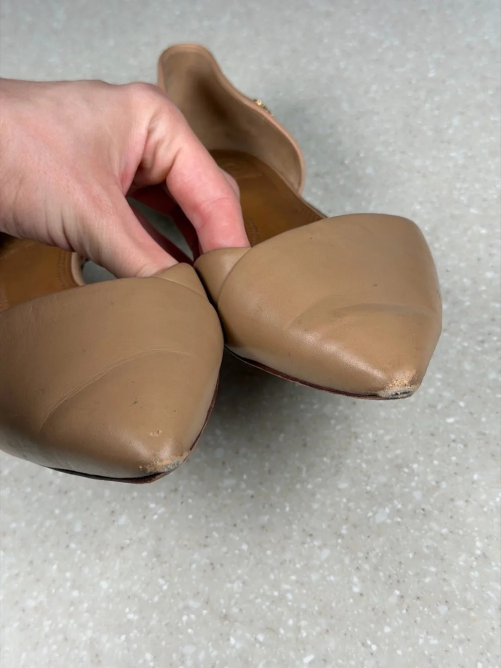 Tory Burch Two-Tone Viv D'Orsay Flat in Beige/Tan Sz 7.5 M